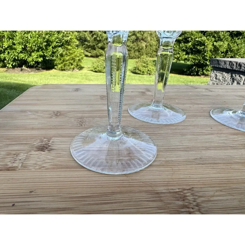 Vintage Bohemian Amethyst Cut to Clear Crystal Wine Glass 8-1/2”~set Of 4